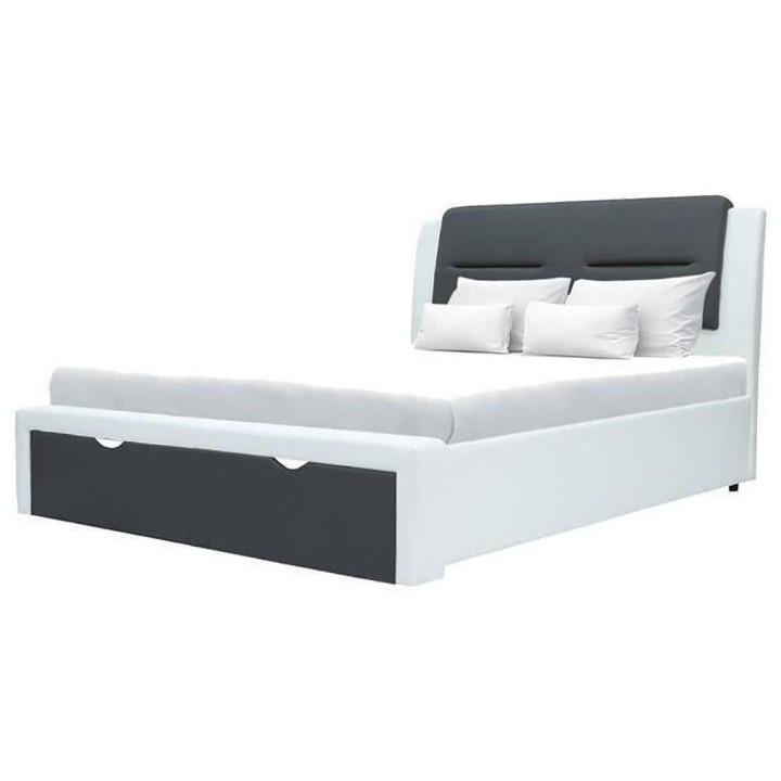 Lit adulte contemporain SCARLETTE - 140 x 190 cm - Simili - Gris fonc