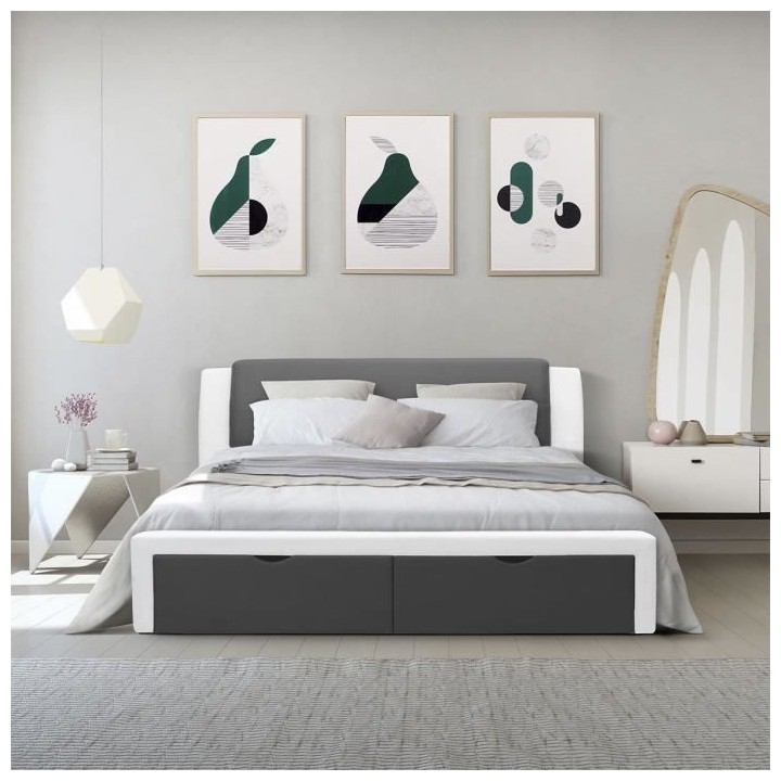 Lit adulte contemporain SCARLETTE - 140 x 190 cm - Simili - Gris fonc
