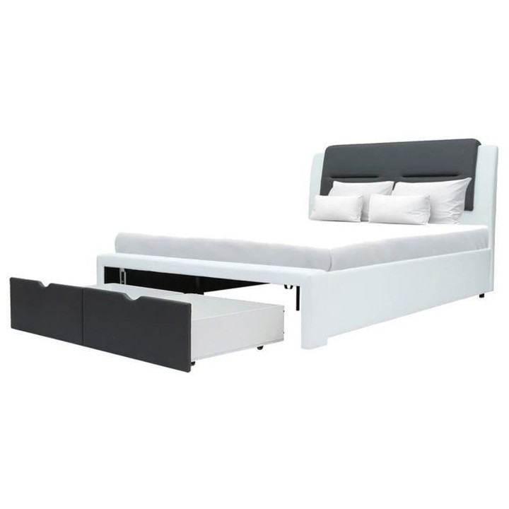 Lit adulte contemporain SCARLETTE - 140 x 190 cm - Simili - Gris fonc