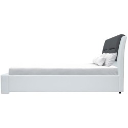 Lit adulte contemporain SCARLETTE - 140 x 190 cm - Simili - Gris foncé/blanc - Tiroirs de rangement - Sommier inclus