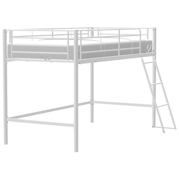 Lit surélevé enfant MID - 90 x 190 cm - Métal - Blanc - Sommier inc