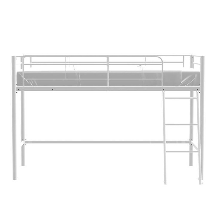 Lit surélevé enfant MID - 90 x 190 cm - Métal - Blanc - Sommier inc