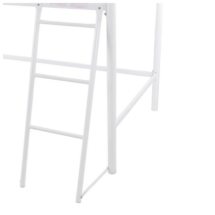 Lit surélevé enfant MID - 90 x 190 cm - Métal - Blanc - Sommier inc