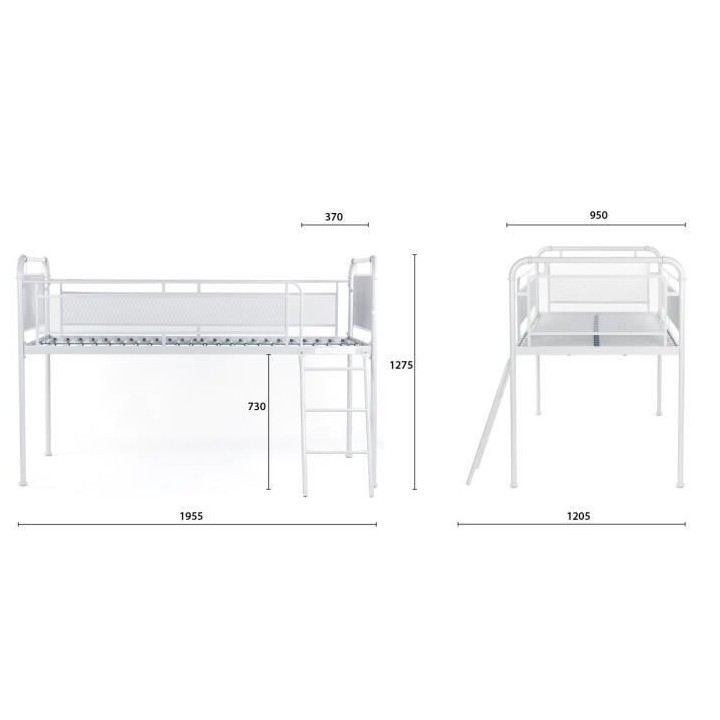 Lit surélevé enfant JULY - 90 x 190 cm - Métal - Gris clair - Sommi