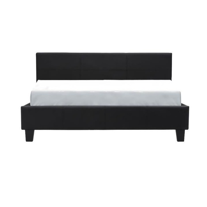 Lit adulte KANSAS 140 x 190 cm - Simili noir - Bande LED - Sommier inc