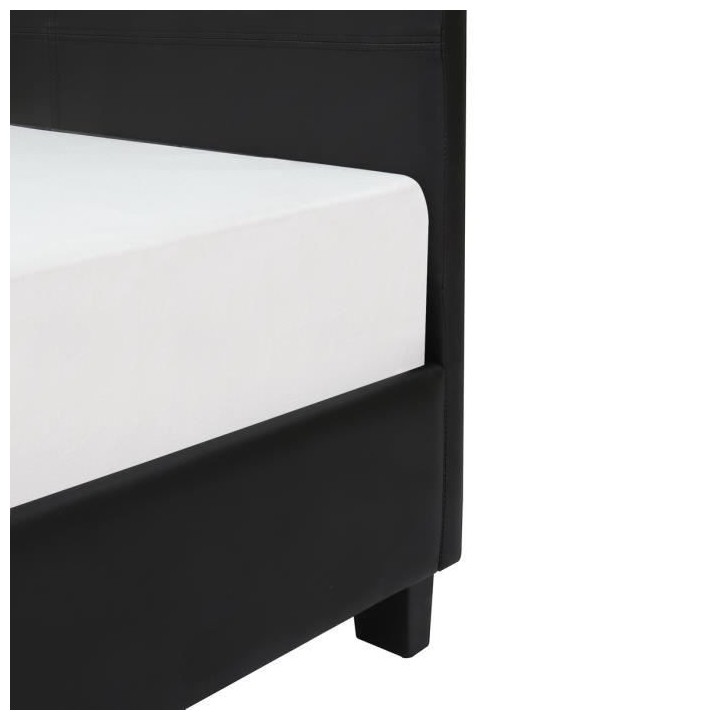 Lit adulte KANSAS 140 x 190 cm - Simili noir - Bande LED - Sommier inc