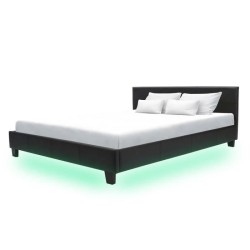 KANSAS PU bed with wooden slats, without gas lift, low headboard height (80 cm), with LED strip on 2 side panels and 1 footboard