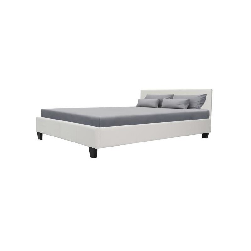 KANSAS Lit adulte 140 x 190 cm - Simili blanc - Sommier inclus