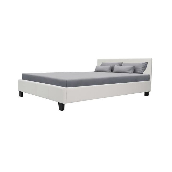 KANSAS Lit adulte 140 x 190 cm - Simili blanc - Sommier inclus