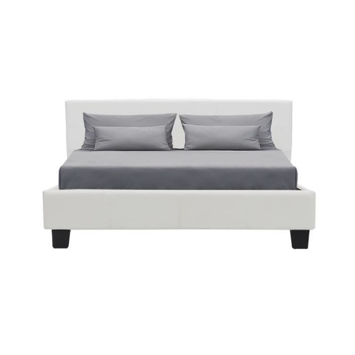 KANSAS Lit adulte 140 x 190 cm - Simili blanc - Sommier inclus