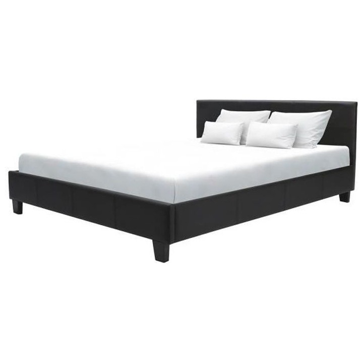 KANSAS Lit adulte 140x190 cm - Simili noir - Sommier inclus
