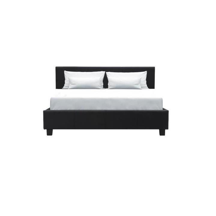 KANSAS Lit adulte 140x190 cm - Simili noir - Sommier inclus