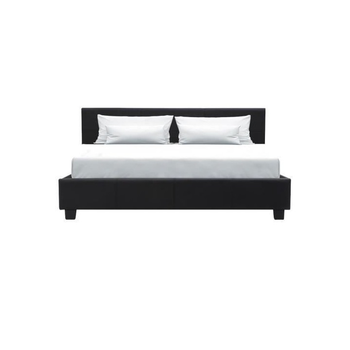 KANSAS Lit adulte 160x200 cm - Simili noir - Sommier inclus