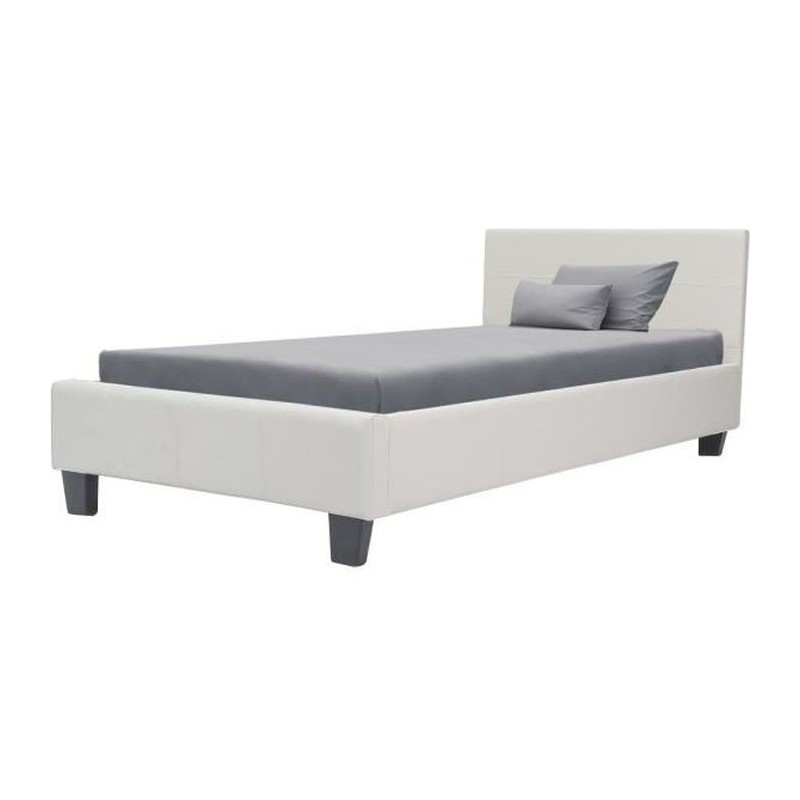 KANSAS Lit adulte ou enfant - Simili blanc - Sommier inclus - 90 x 190 cm