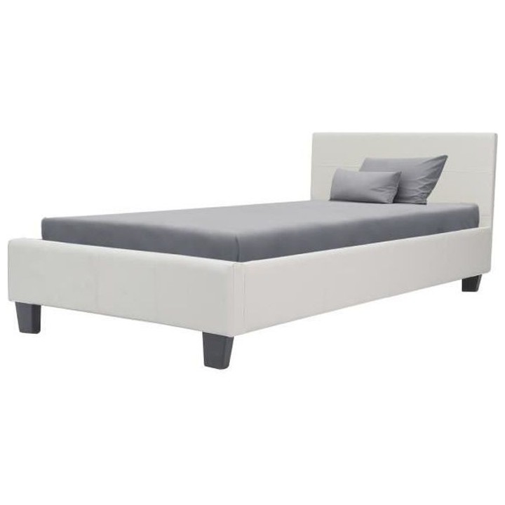 KANSAS Lit adulte ou enfant - Simili blanc - Sommier inclus - 90 x 190