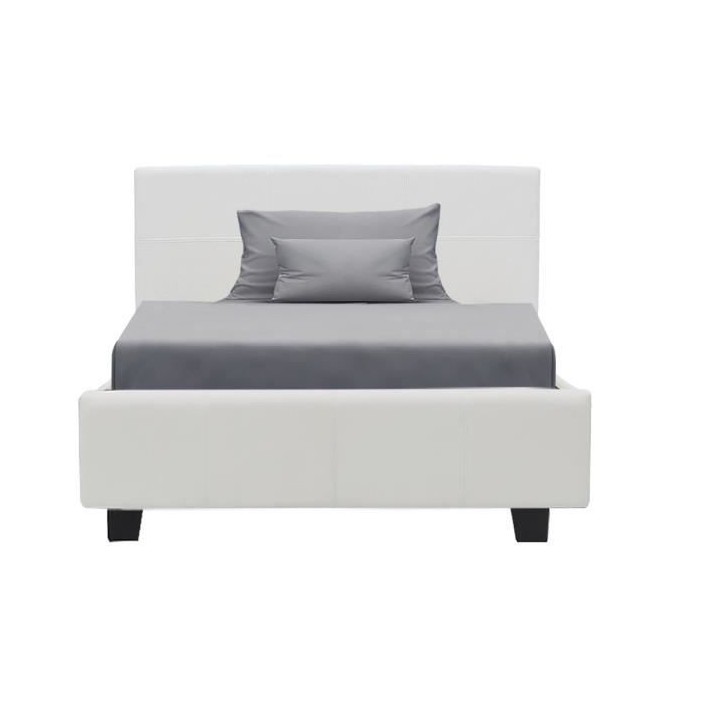 KANSAS Lit adulte ou enfant - Simili blanc - Sommier inclus - 90 x 190