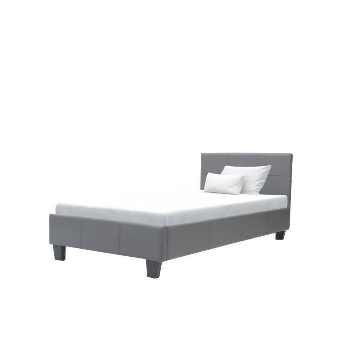 KANSAS Lit enfant 90 x 190 cm - Simili gris argent - Sommier inclus