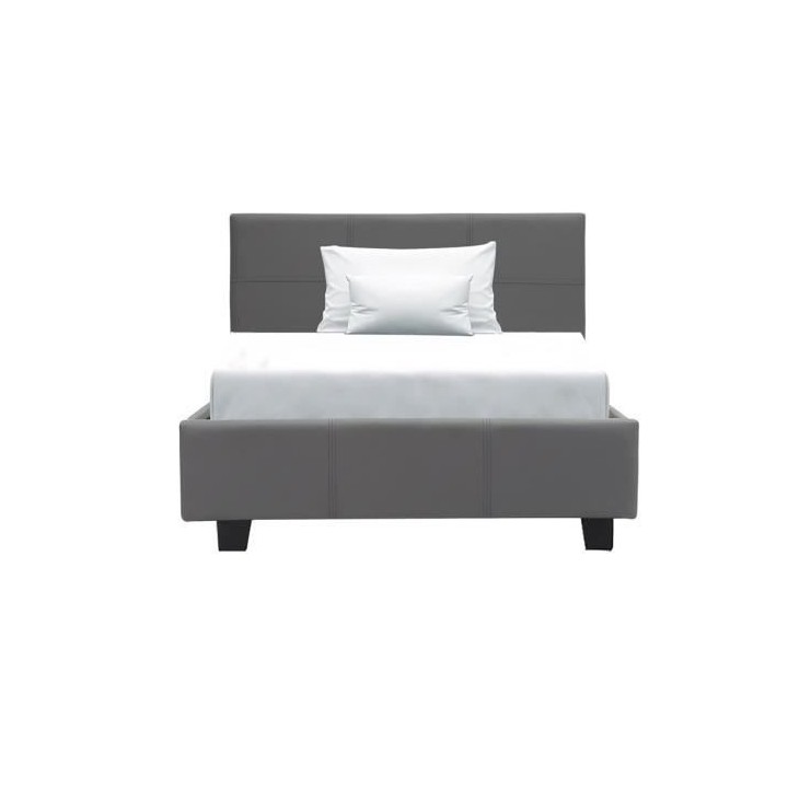 KANSAS Lit enfant 90 x 190 cm - Simili gris argent - Sommier inclus