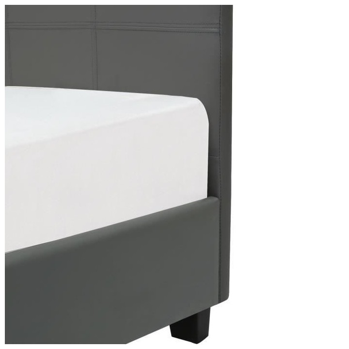 KANSAS Lit enfant 90 x 190 cm - Simili gris argent - Sommier inclus