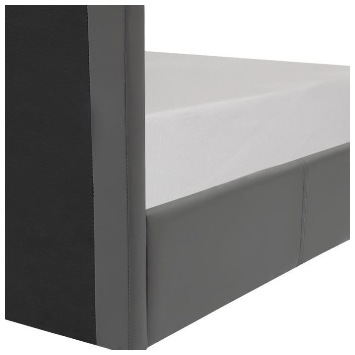 KANSAS Lit enfant 90 x 190 cm - Simili gris argent - Sommier inclus