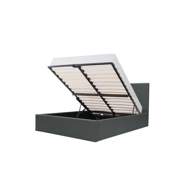 MARTIN Lit adulte 140 x 190 cm + coffre de rangement - Simili gris - S
