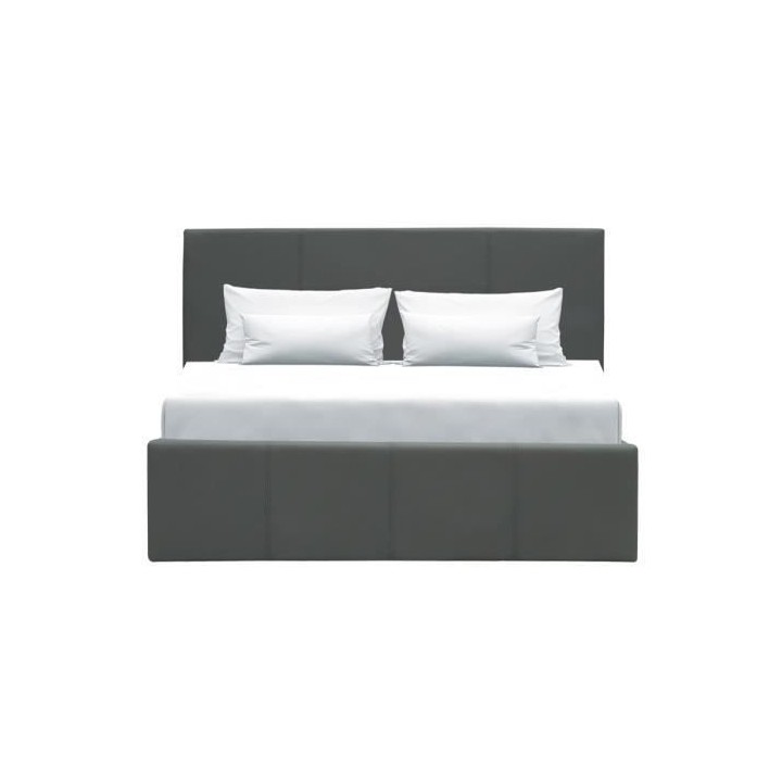 MARTIN Lit adulte 140 x 190 cm + coffre de rangement - Simili gris - S