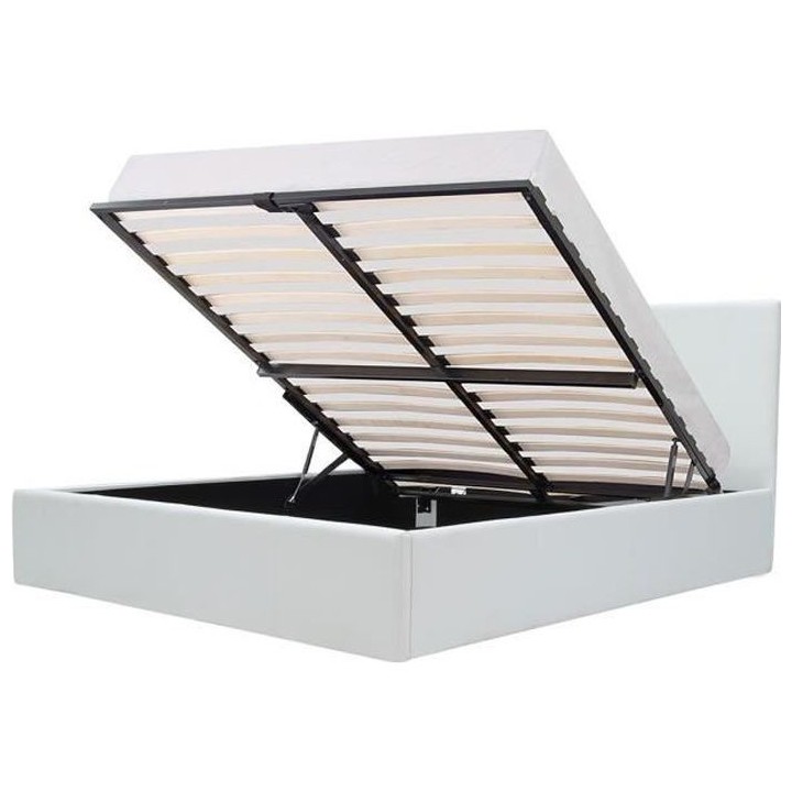 MARTIN Lit adulte + coffre de rangement - Simili blanc - Sommier inclu