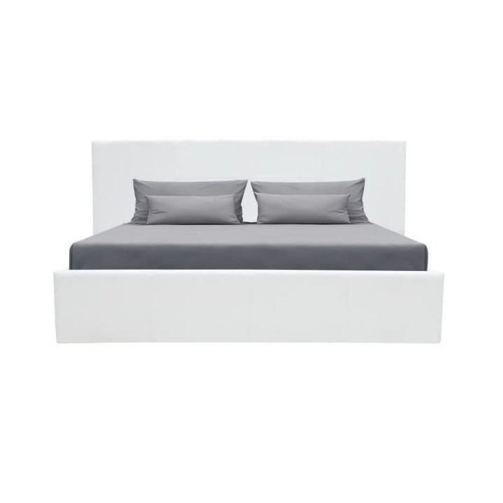 MARTIN Lit adulte + coffre de rangement - Simili blanc - Sommier inclu