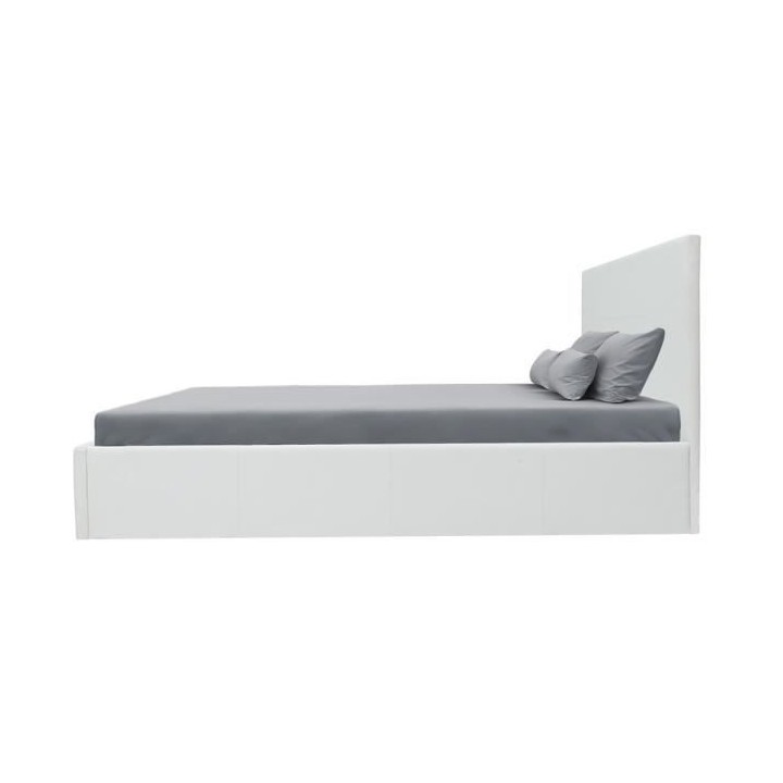 MARTIN Lit adulte + coffre de rangement - Simili blanc - Sommier inclu
