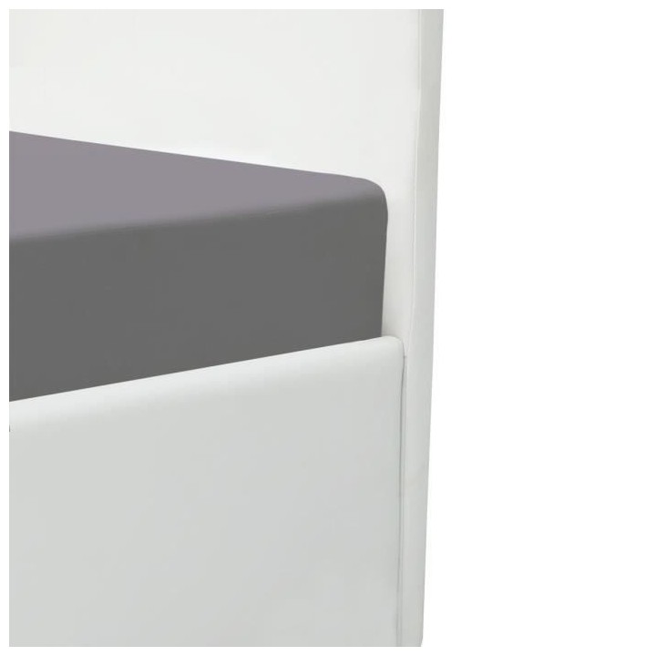 MARTIN Lit adulte + coffre de rangement - Simili blanc - Sommier inclu