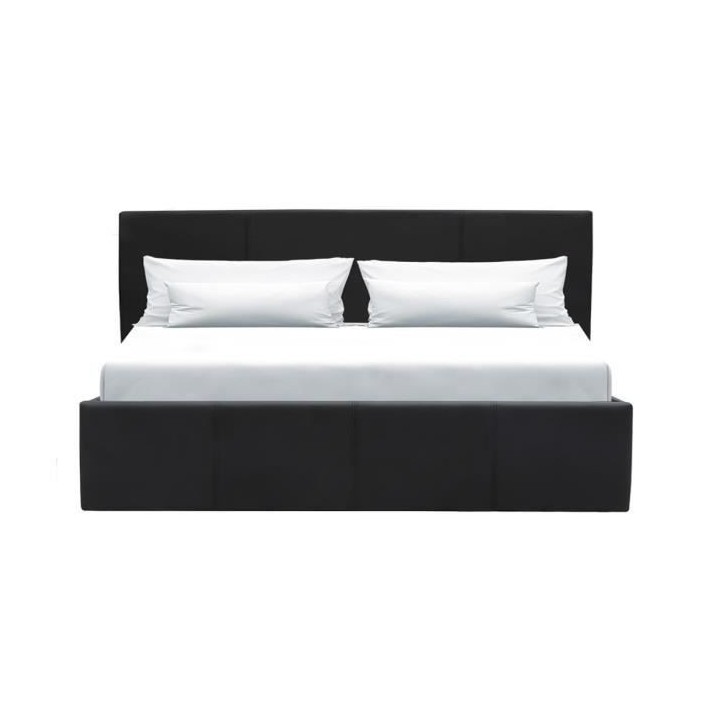 MARTIN Lit adulte 160 x 200 cm + coffre de rangement - Simili noir - S