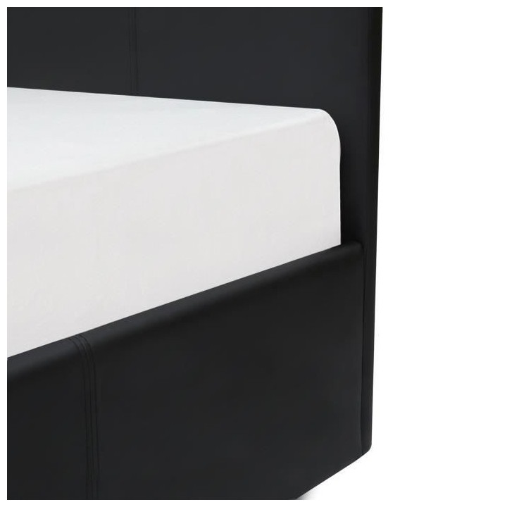 MARTIN Lit adulte 160 x 200 cm + coffre de rangement - Simili noir - S
