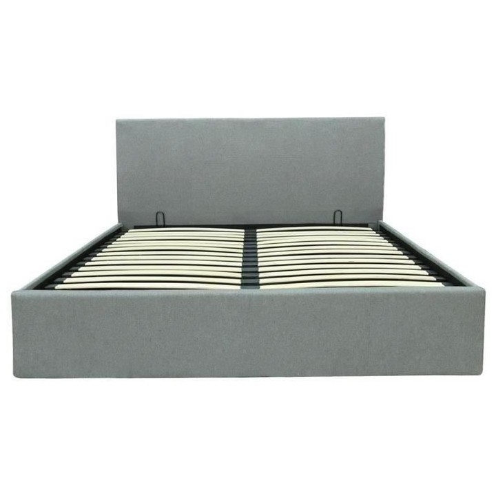 Lit coffre adulte MARTIN - Couchage 160x200 cm - Gris clair - Sommier