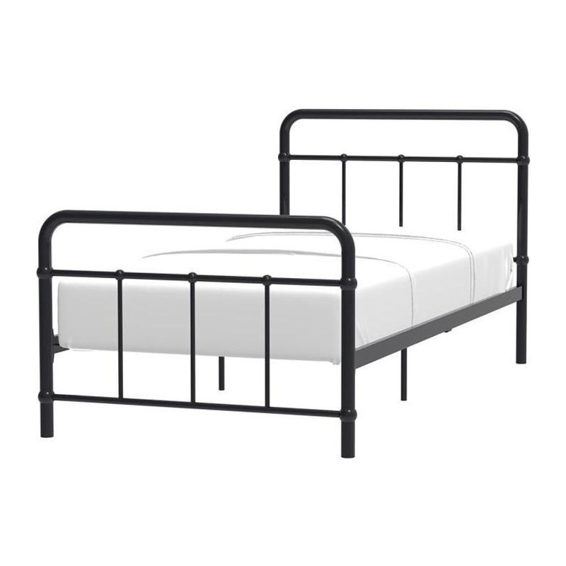 AARON Lit enfant 90 x 190 cm en métal - Noir - Sommier inclus