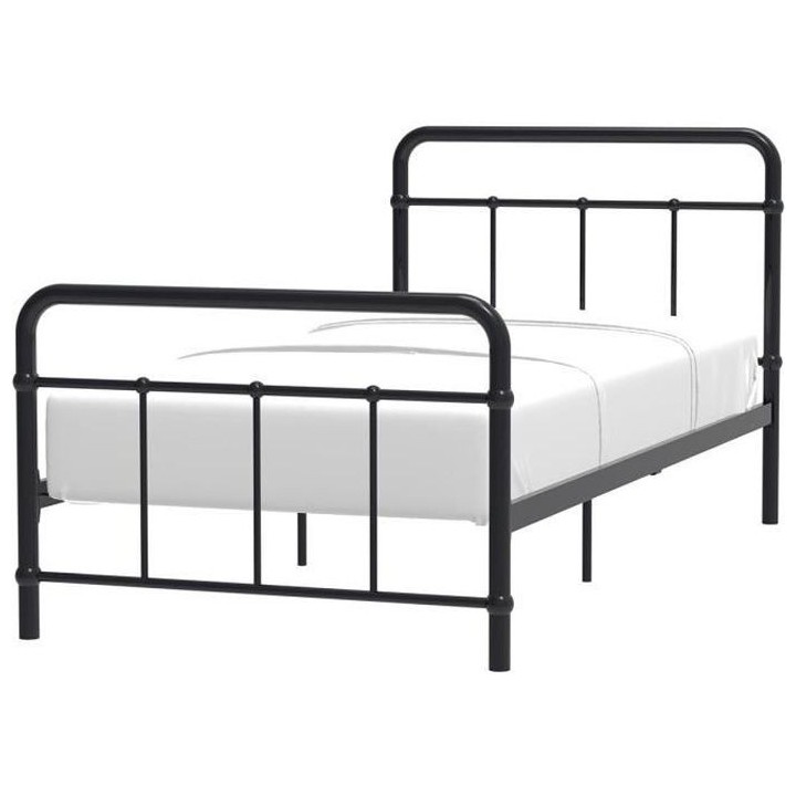 AARON Lit enfant 90 x 190 cm en métal - Noir - Sommier inclus