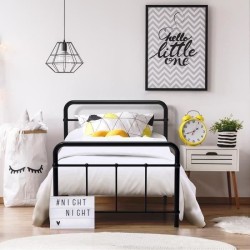 AARON Lit enfant 90 x 190 cm en métal - Noir - Sommier inclus