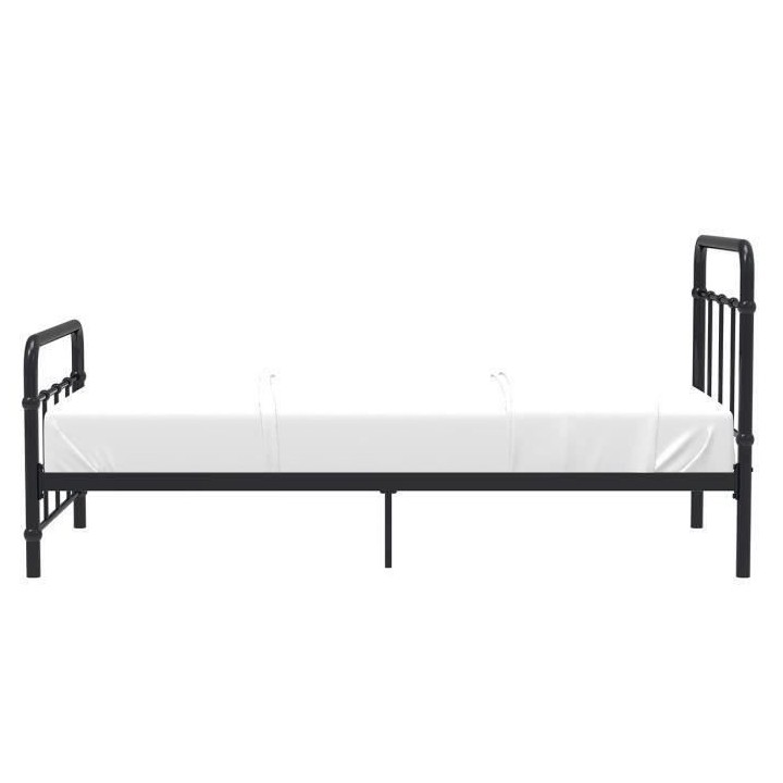 AARON Lit enfant 90 x 190 cm en métal - Noir - Sommier inclus