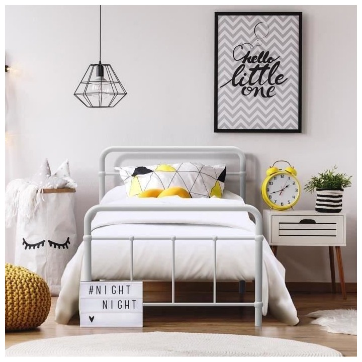 AARON Lit enfant 90 x 190 cm en métal a barreaux - Gris clair - Sommi