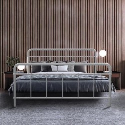 Lit adulte AARON - 160 x 200 cm - Métal - Gris clair - Sommier inclus