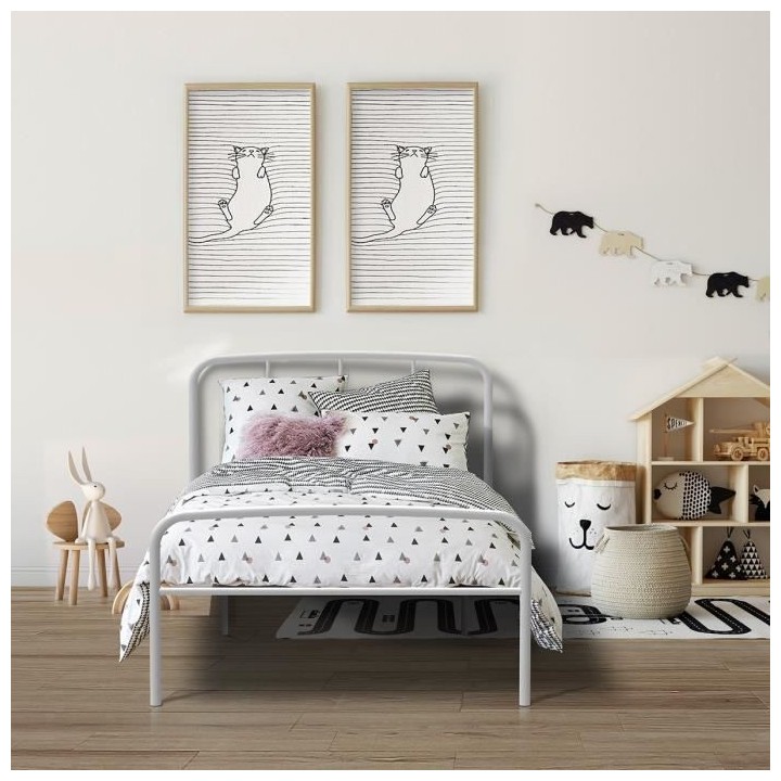 Lit enfant BRANDY - 90 x 190 cm - Métal - Gris clair - Sommier inclus