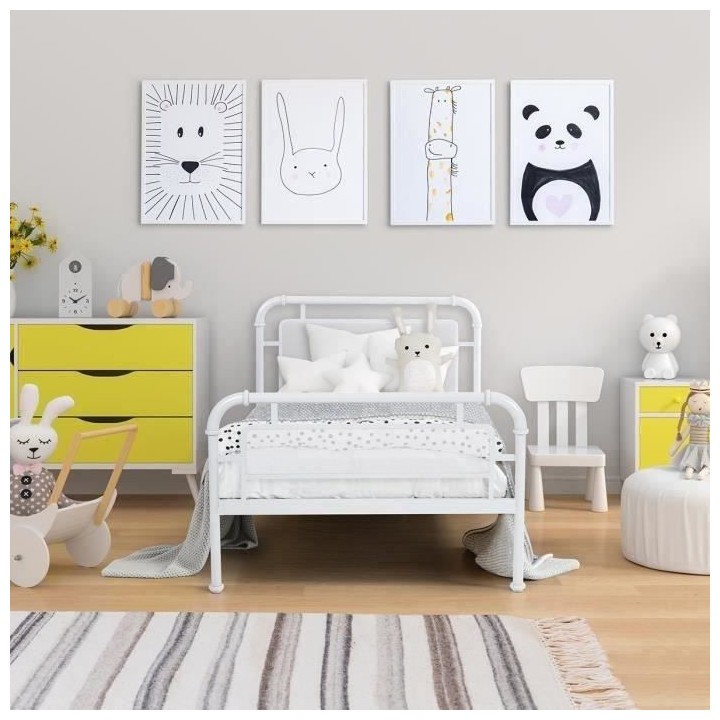 Lit enfant JULY - 90 x 190 cm - Métal - Gris clair - Sommier inclus