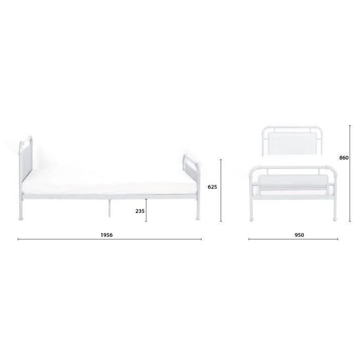 Lit enfant JULY - 90 x 190 cm - Métal - Gris clair - Sommier inclus