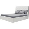 MILES Lit coffre adulte contemporain 140 x 190 cm Tete de lit capitonnée - Simili blanc - Sommier blanc