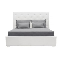 MILES Lit coffre adulte contemporain 140 x 190 cm Tete de lit capitonnée - Simili blanc - Sommier blanc