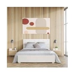 MILES Lit coffre adulte contemporain 140 x 190 cm Tete de lit capitonnée - Simili blanc - Sommier blanc