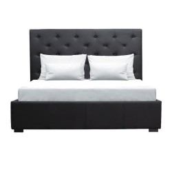 Lit coffre adulte contemporain MILES - 140 x 190 cm - Simili - Noir - Tete de lit haute capitonnée - Sommier inclus