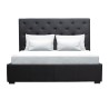 Lit coffre adulte contemporain MILES - 140 x 190 cm - Simili - Noir - Tete de lit haute capitonnée - Sommier inclus