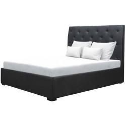 Lit coffre adulte contemporain MILES - 140 x 190 cm - Simili - Noir - Tete de lit haute capitonnée - Sommier inclus