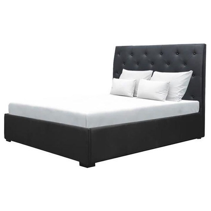 Lit coffre adulte contemporain MILES - 140 x 190 cm - Simili - Noir -