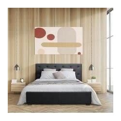 MILES Lit coffre adulte contemporain 160 x 200 cm Tete de lit capitonnée- Simili noir - Sommier inclus